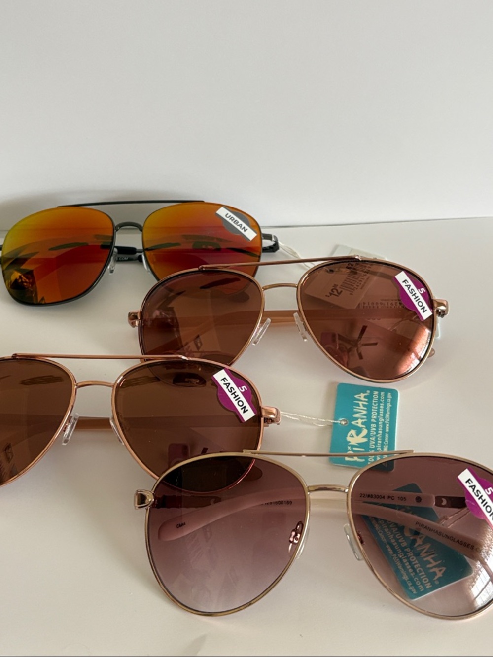 4 Piranha Women’s Aviator Sunglasses mirrored lenses Rose Gold and Amber fashion